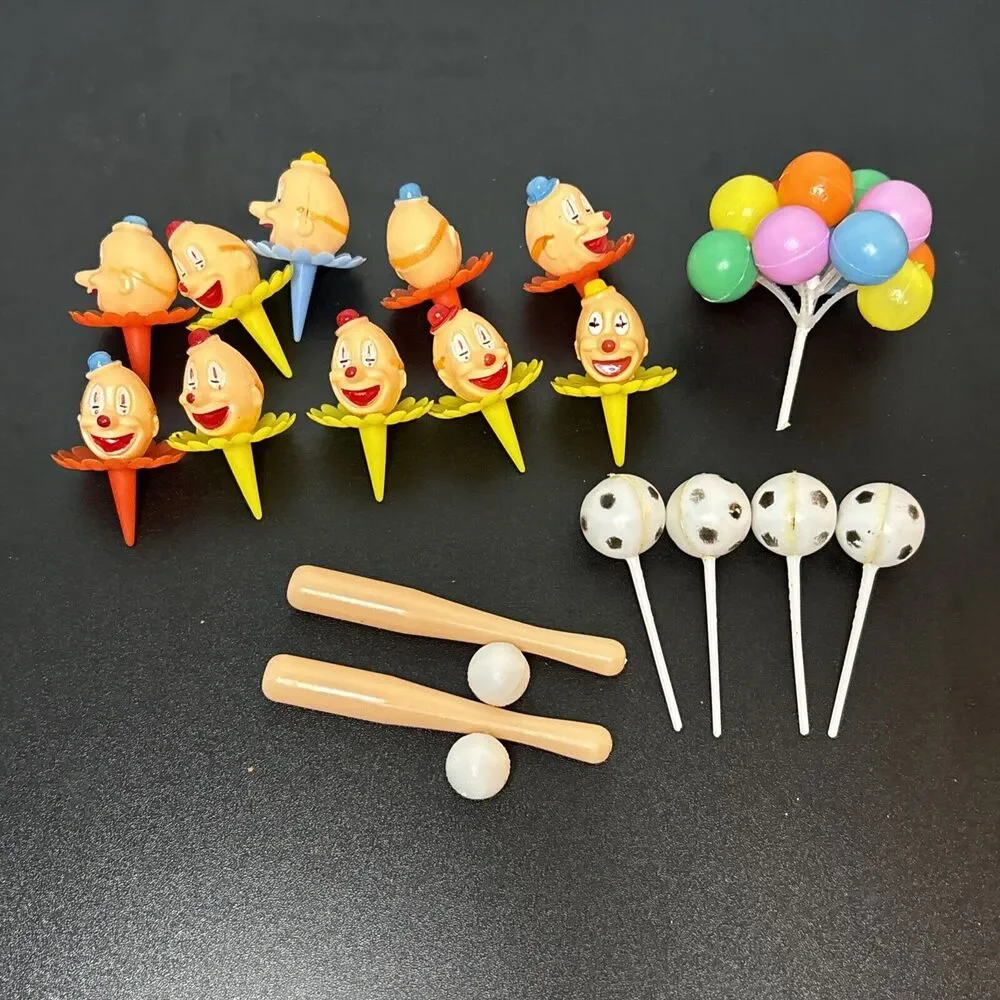 Vintage Wilton Clown Balloons Sports Balls Cake Toppers Party Decoration Lot